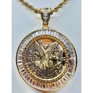COPY - Centenario Pendant with 26" Rope Necklace 24K Gold Filled 50 Pesos Mexic…